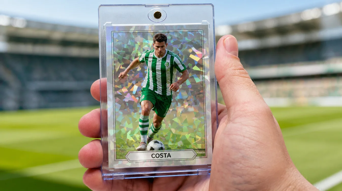 Custom soccer trading card in a magnetic case, like a random FIFA card generator result