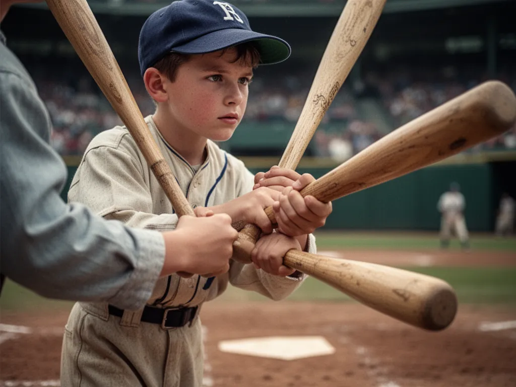 Young baseball player gripping bat with determined focus in batter's box ready to play