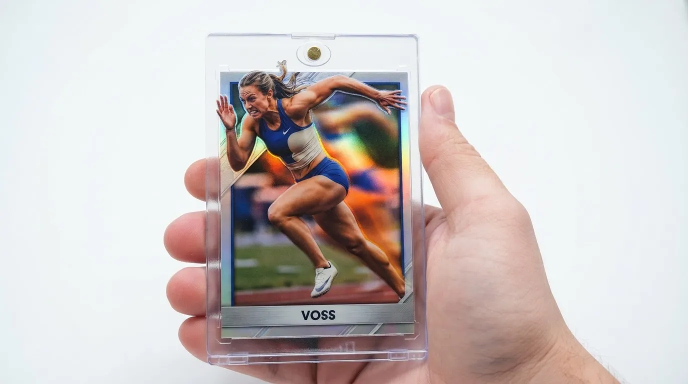Hand holding magnetic case with rccard sprinter card, chrome finish, breaking top edge.