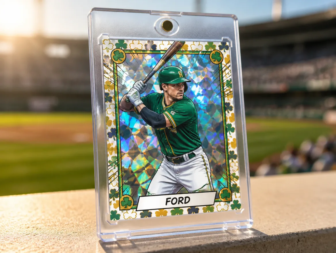 Custom baseball trading card displayed in a magnetic case