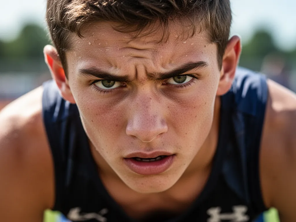 Athlete's concentrated expression showing determination and focus during competitive sports moment