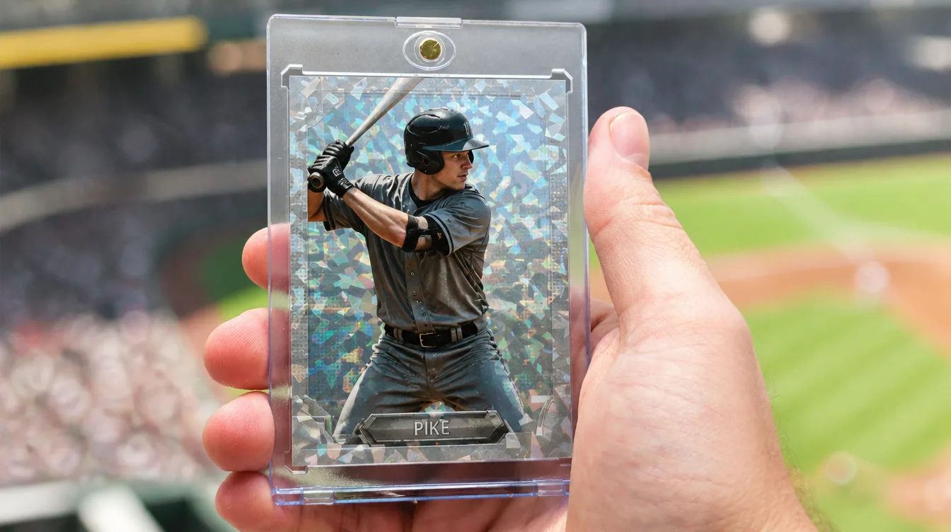 Custom baseball card held in a one-touch magnetic display case