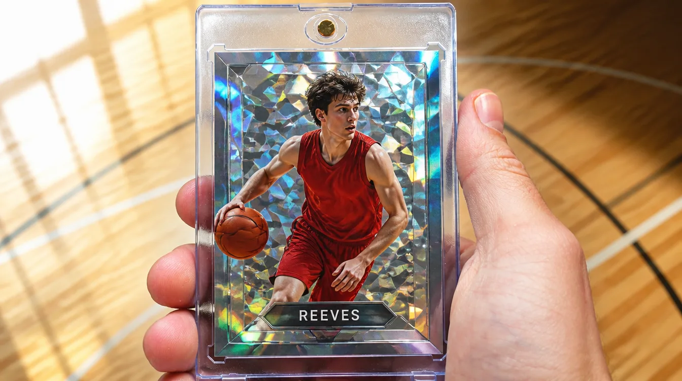 Custom holographic basketball card in a one-touch magnetic display case