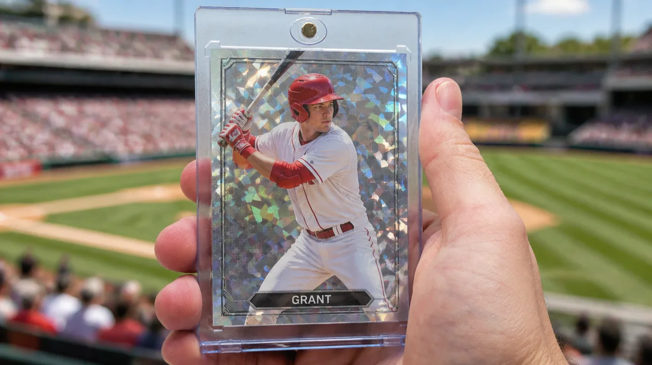 Custom holographic sports trading card in a one-touch magnetic display case