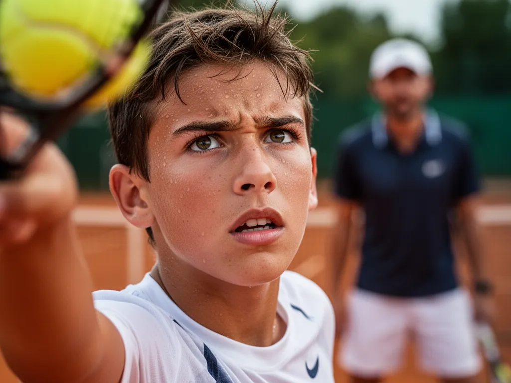 Tennis player showing intense focus and emotion during competitive match moment