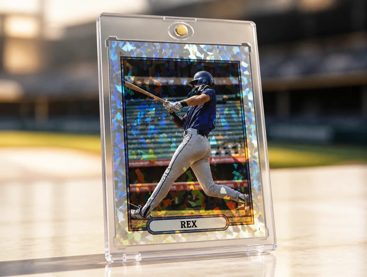 Premium giftable baseball trading card displayed in a magnetic case
