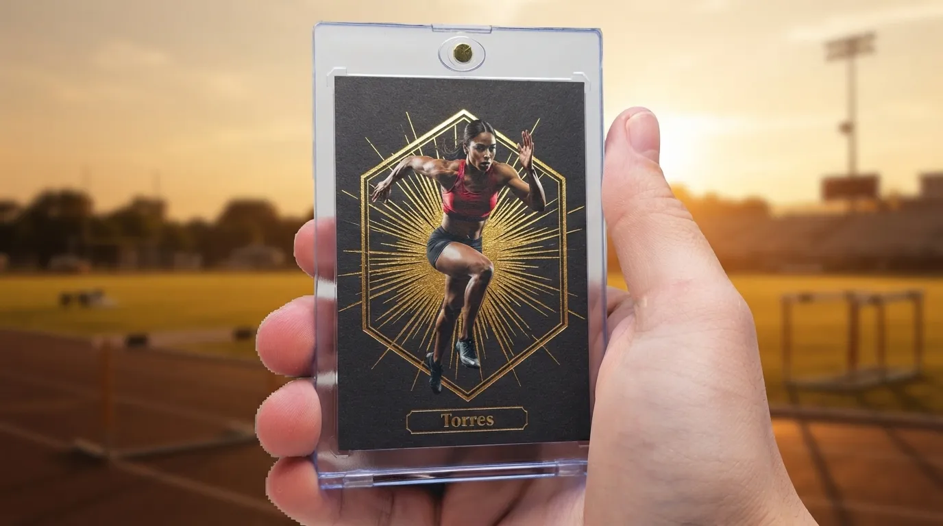 Hand holding magnetic case with gold foil sports card, showcasing sports gifts under $25.