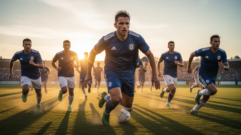 Multiple athletes captured mid-motion during outdoor sports training in natural golden hour lighting