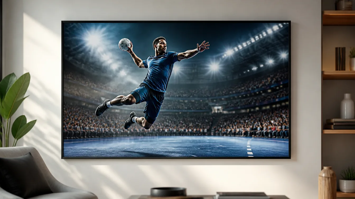 Large framed premium sports poster of action photography on a wall