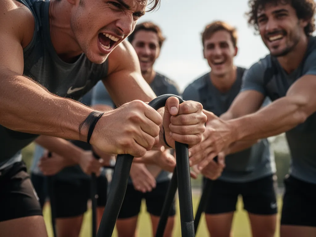 Athlete's hands grip equipment with focused intensity during competitive sporting moment