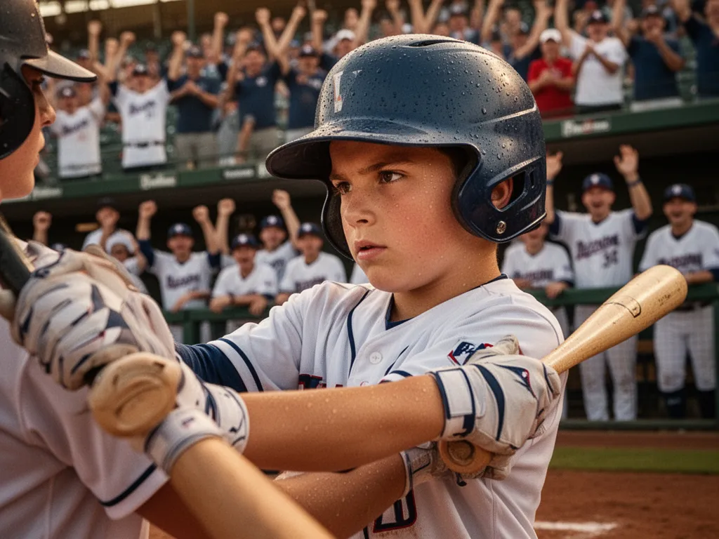 Coach handing a custom Snapshot baseball card to a youth player after the final game