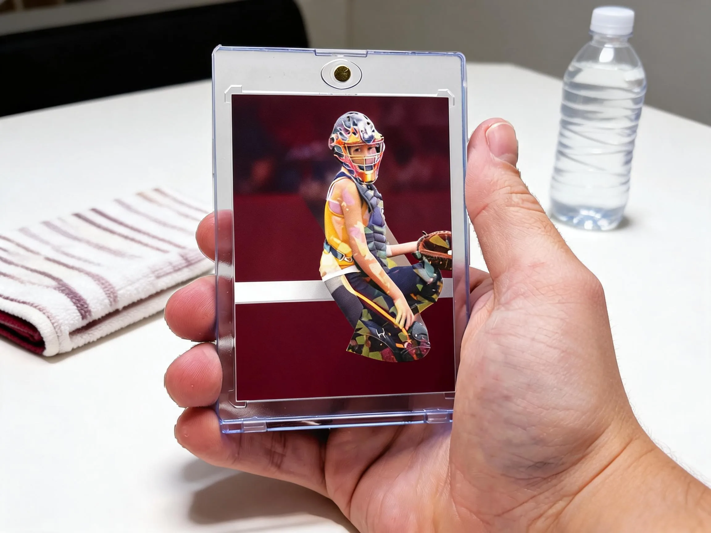 Custom keepsake trading card in magnetic case, ideal team mom gifts display piece.