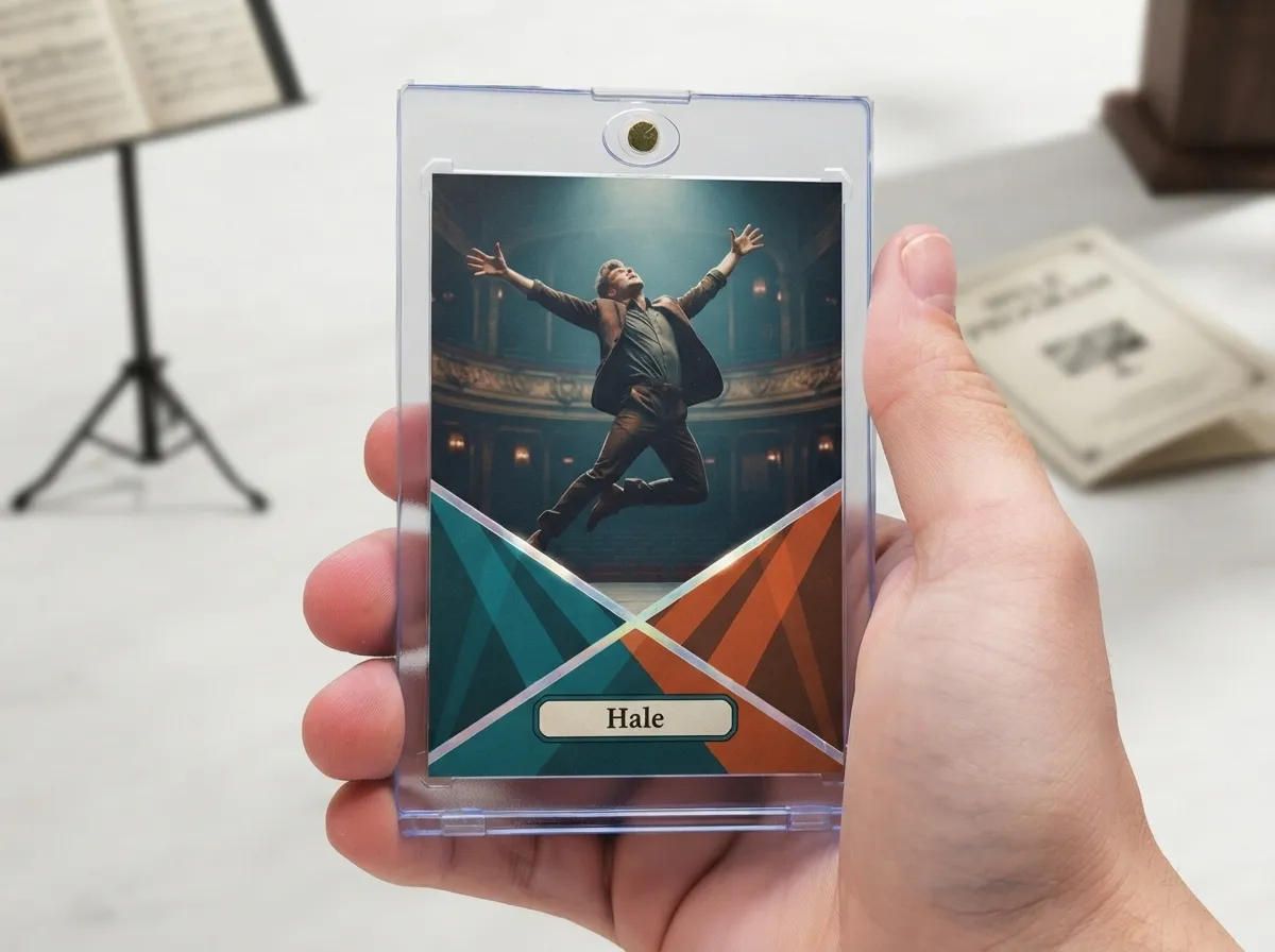 Custom sports trading card in clear magnetic case with diagonal chrome color-block design.