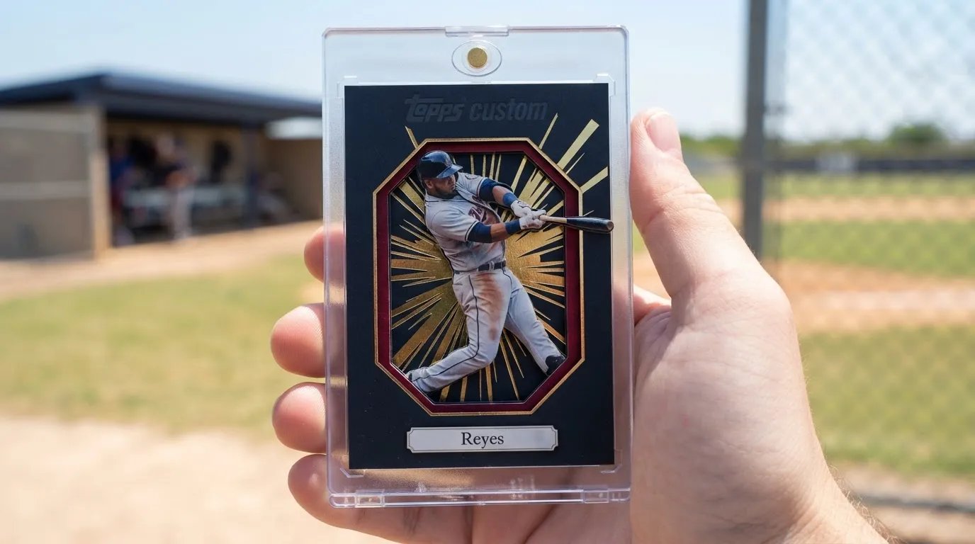 Custom baseball trading card styled like a topps custom design featuring a youth player mid-swing at home plate