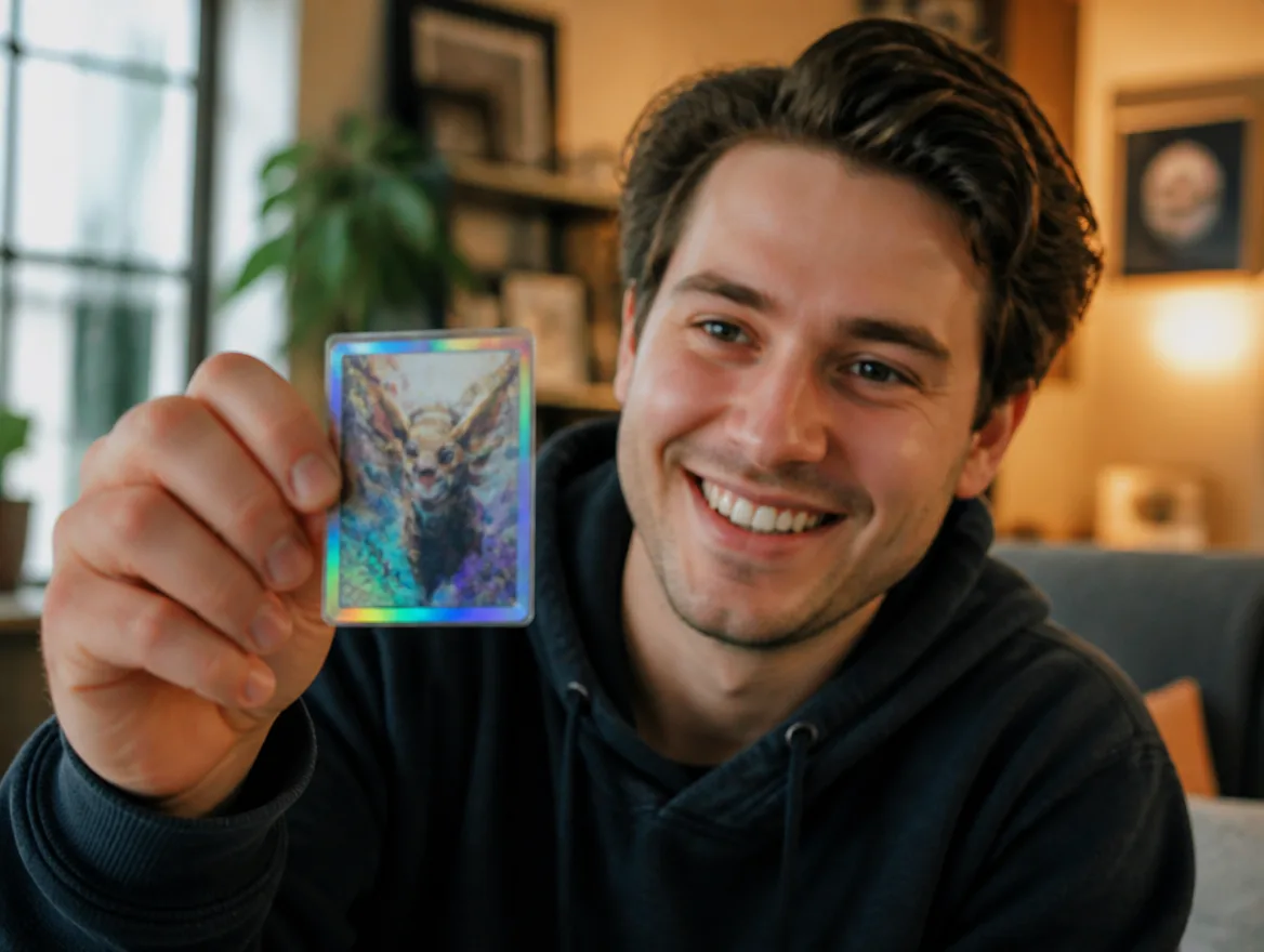 Person holding a freshly made custom trading card