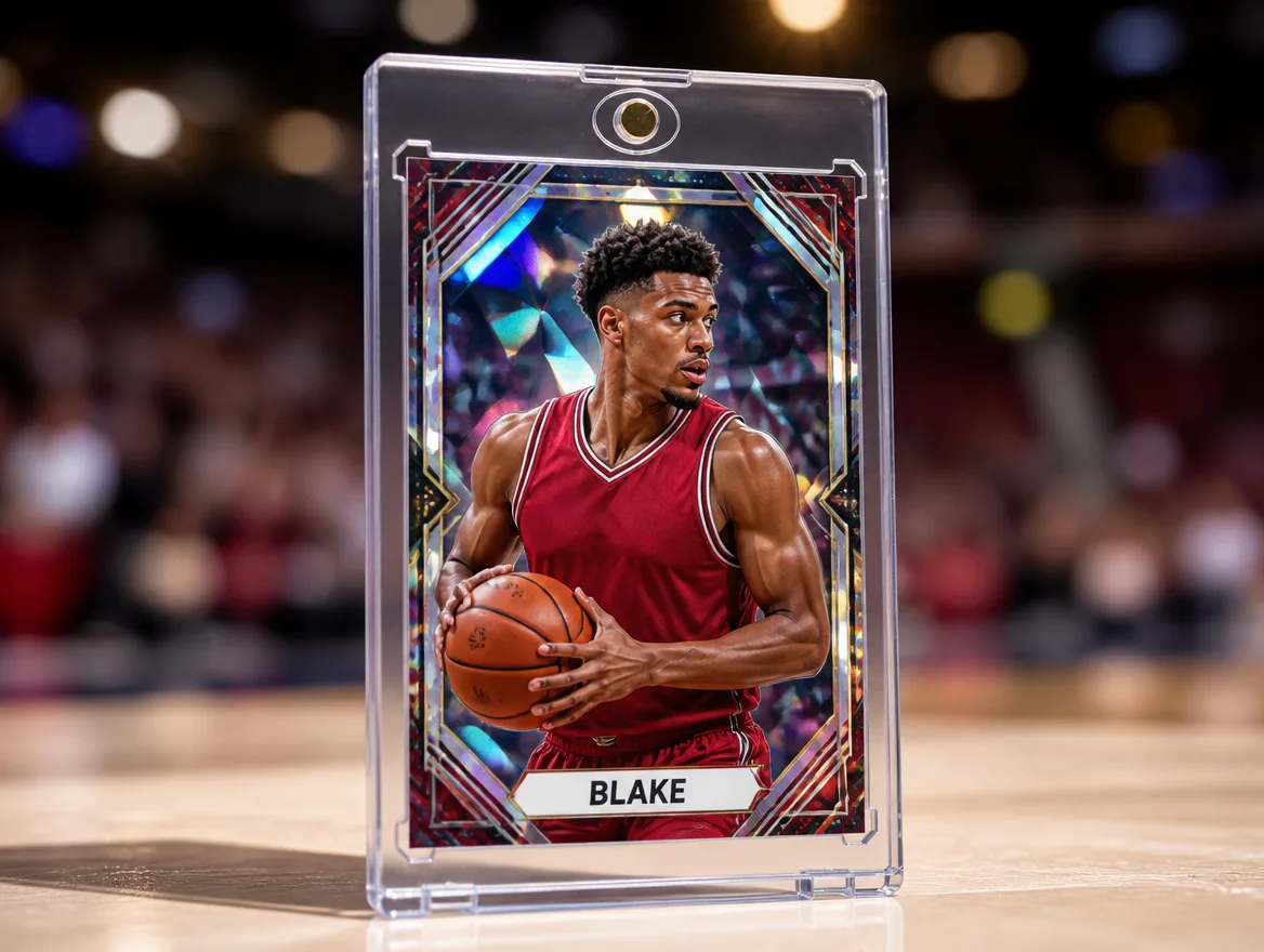 Custom sports trading card displayed in a premium one-touch magnetic case