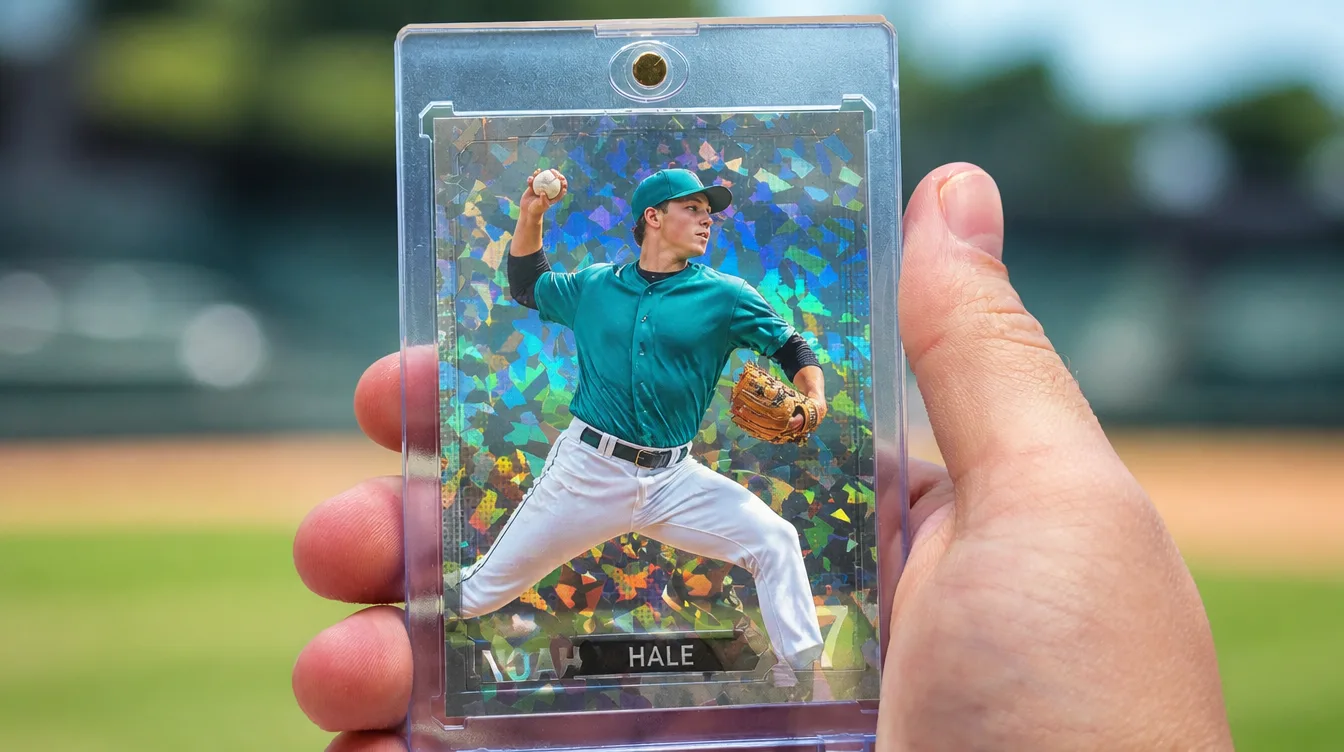 Custom card made instead of a trading card template, shown in a magnetic display case