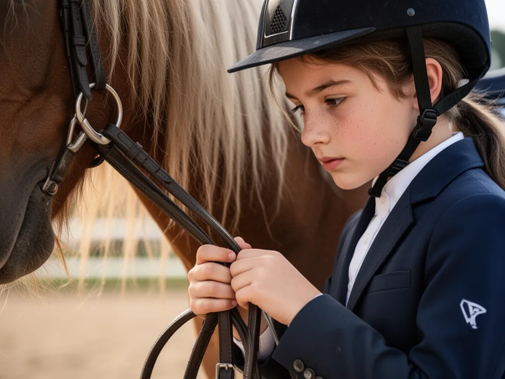 Young equestrian's hands holding reins with concentrated expression before riding competition