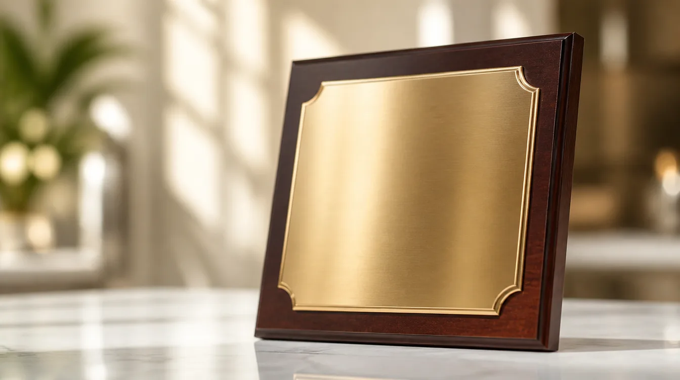 Elegant wood and gold custom award and trophy plaque