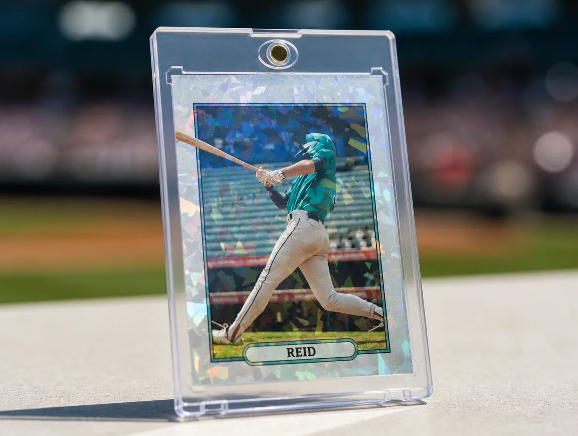 Custom premium trading card displayed in a clear magnetic case