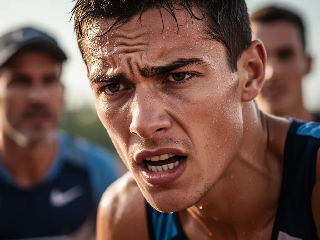 Athlete's concentrated expression showing determination and effort during intense sporting moment