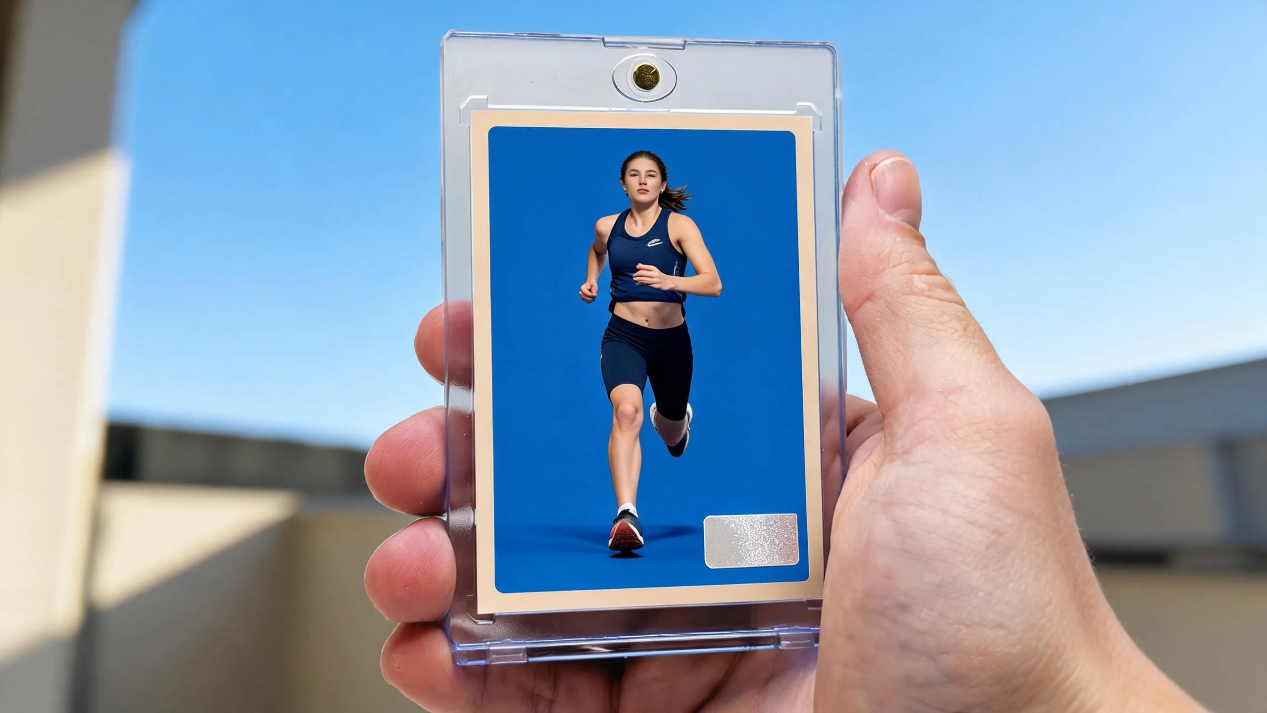 Hand holds magnetic case with athlete card, exploring what is the minimum age to compete in the olympics