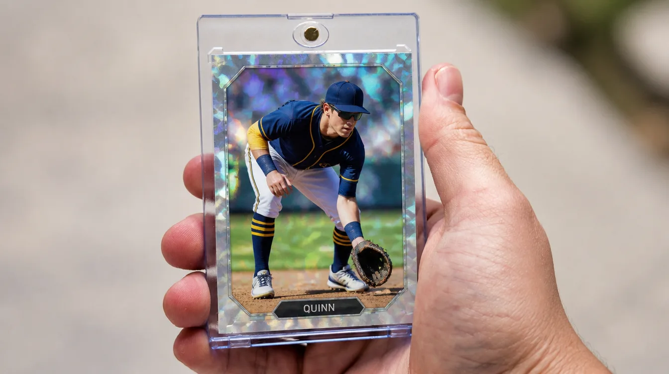 Custom baseball trading card in a one-touch magnetic display case
