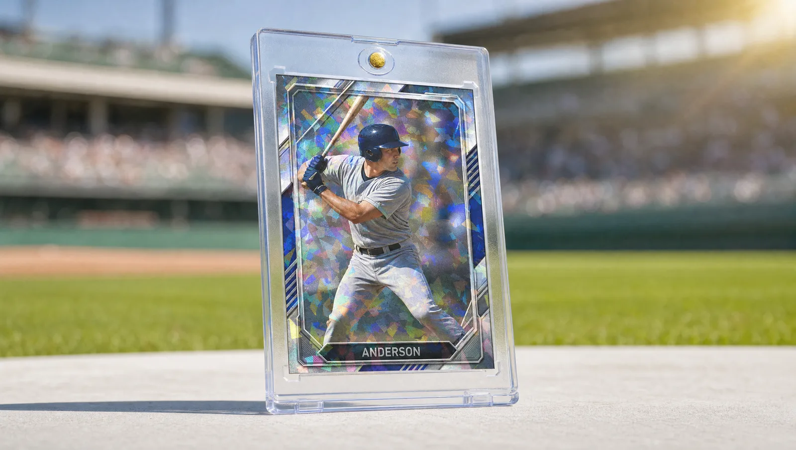 Custom wholesale baseball cards shown in a clear magnetic display case