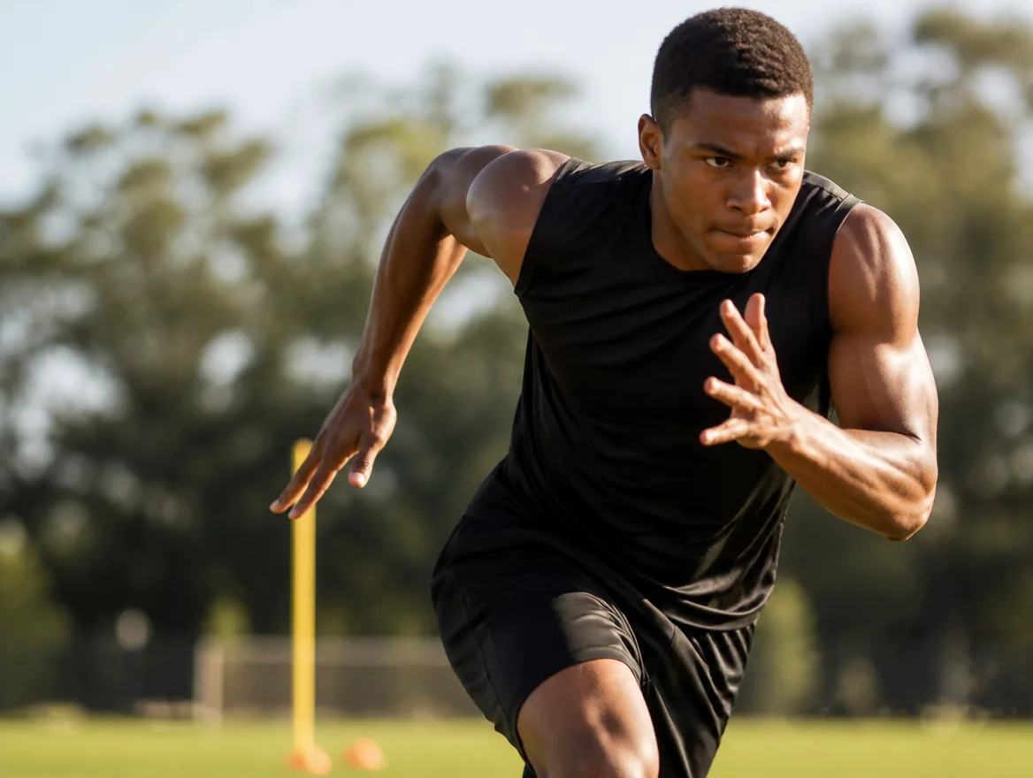 Young athlete mid-motion during training